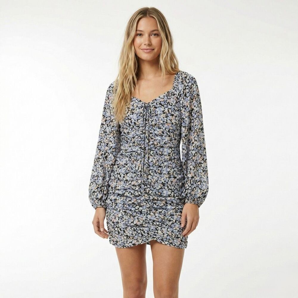 FORE NWT Small Dress Floral Ruched Bodycon Long Sleeve Mini Boho Cottagecore